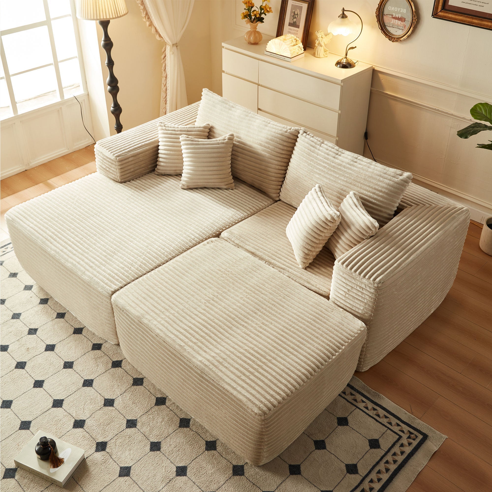 Ovios 80"Modular Couch with Chaise&Ottoman, Sleeper Sofa, No Assembly Required