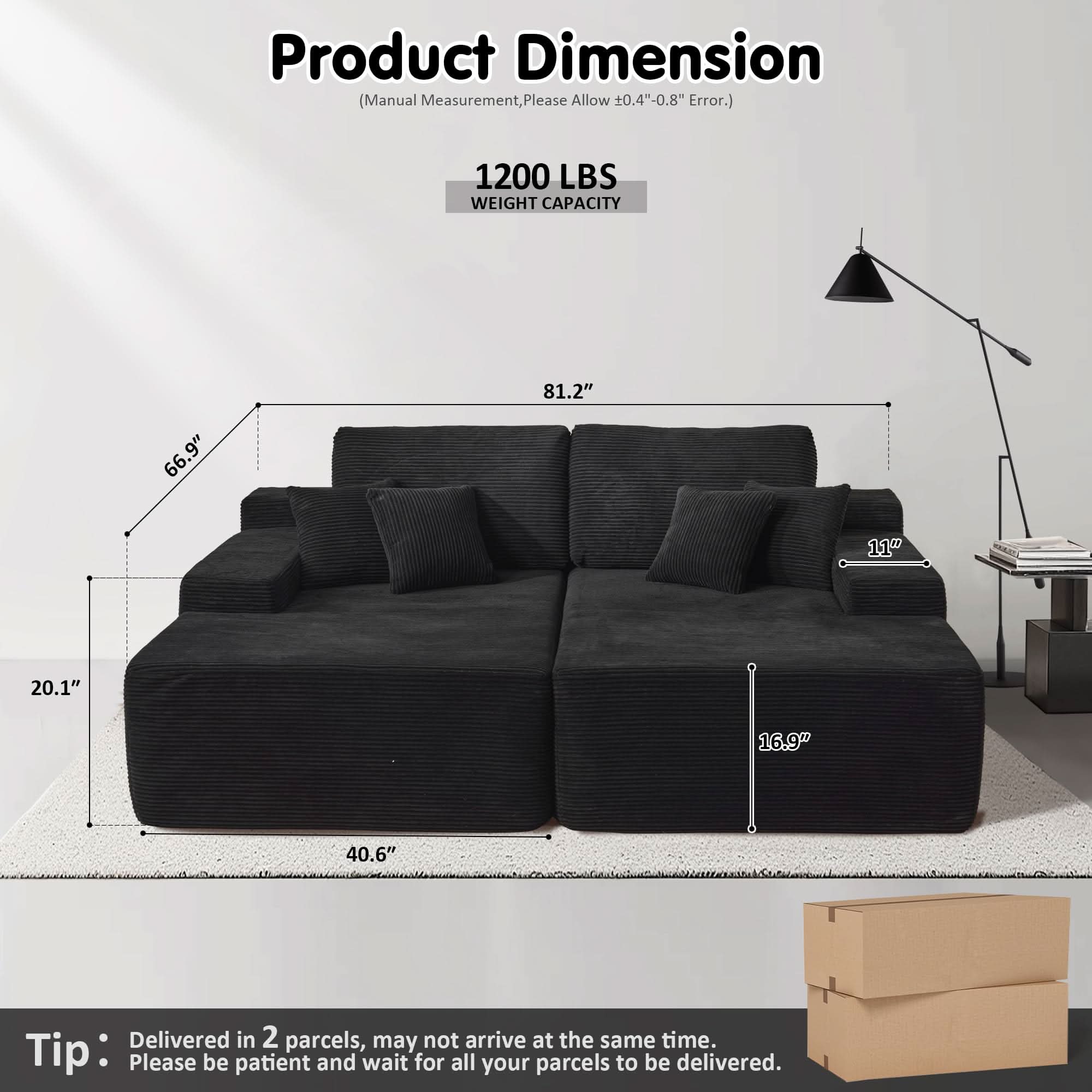 OVIOS 81.2" Cloud Plush Oversized Sectional with Double Chaise – Sofa Bed Comfort, No Assembly Required