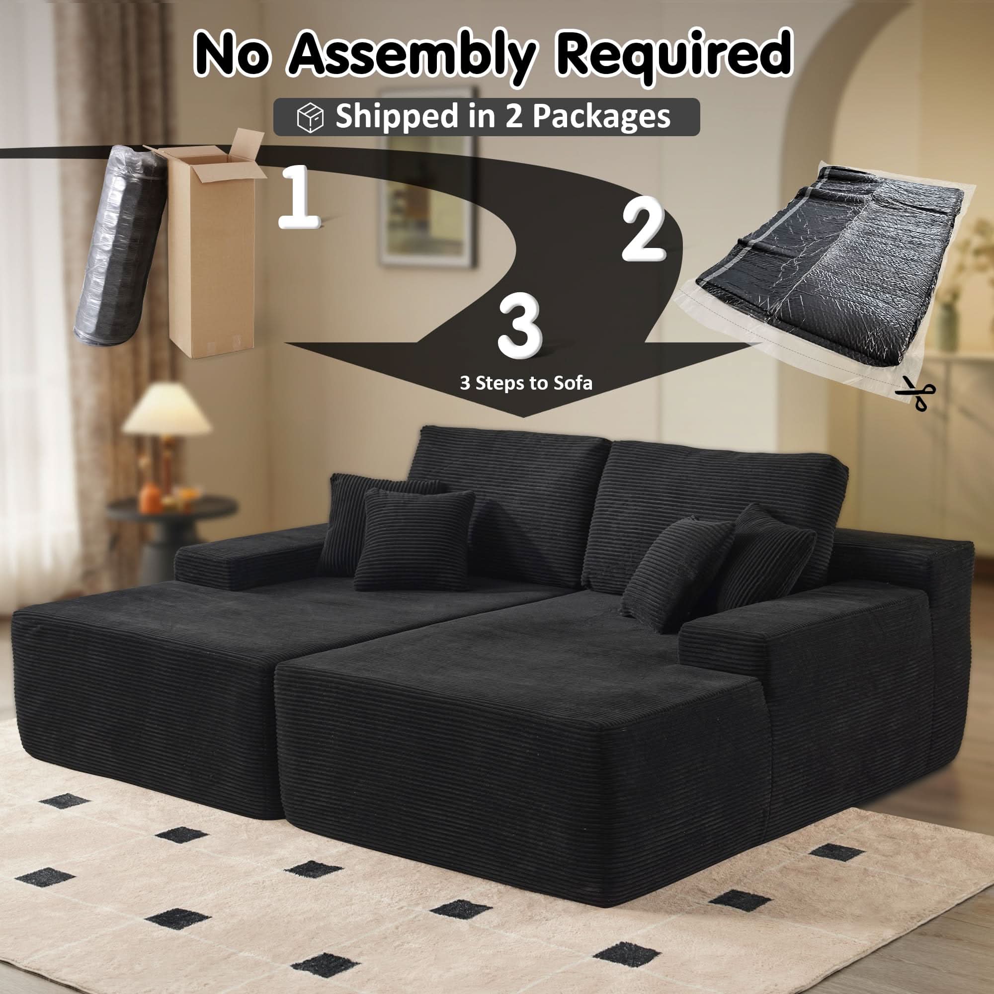 OVIOS 81.2" Cloud Plush Oversized Sectional with Double Chaise – Sofa Bed Comfort, No Assembly Required