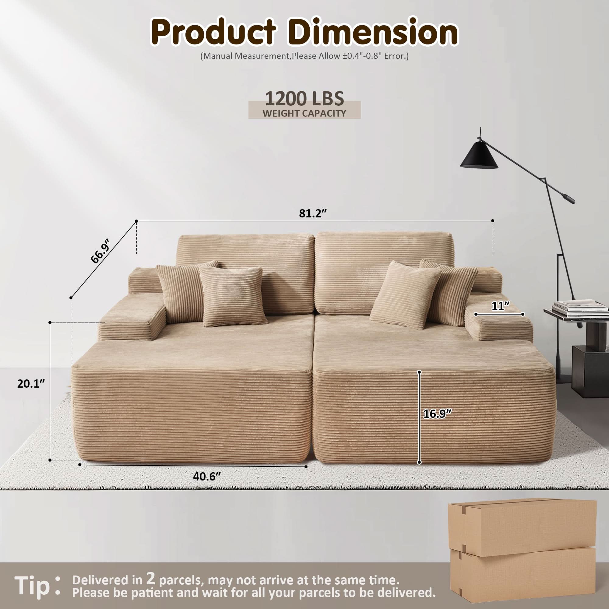 OVIOS 81.2" Cloud Plush Oversized Sectional with Double Chaise – Sofa Bed Comfort, No Assembly Required