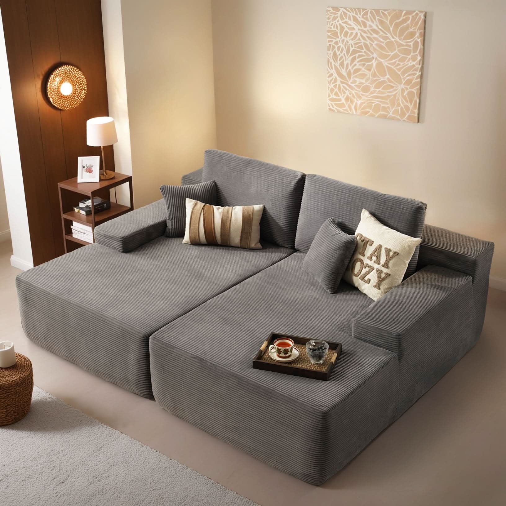 OVIOS 81.2" Cloud Plush Oversized Sectional with Double Chaise – Sofa Bed Comfort, No Assembly Required