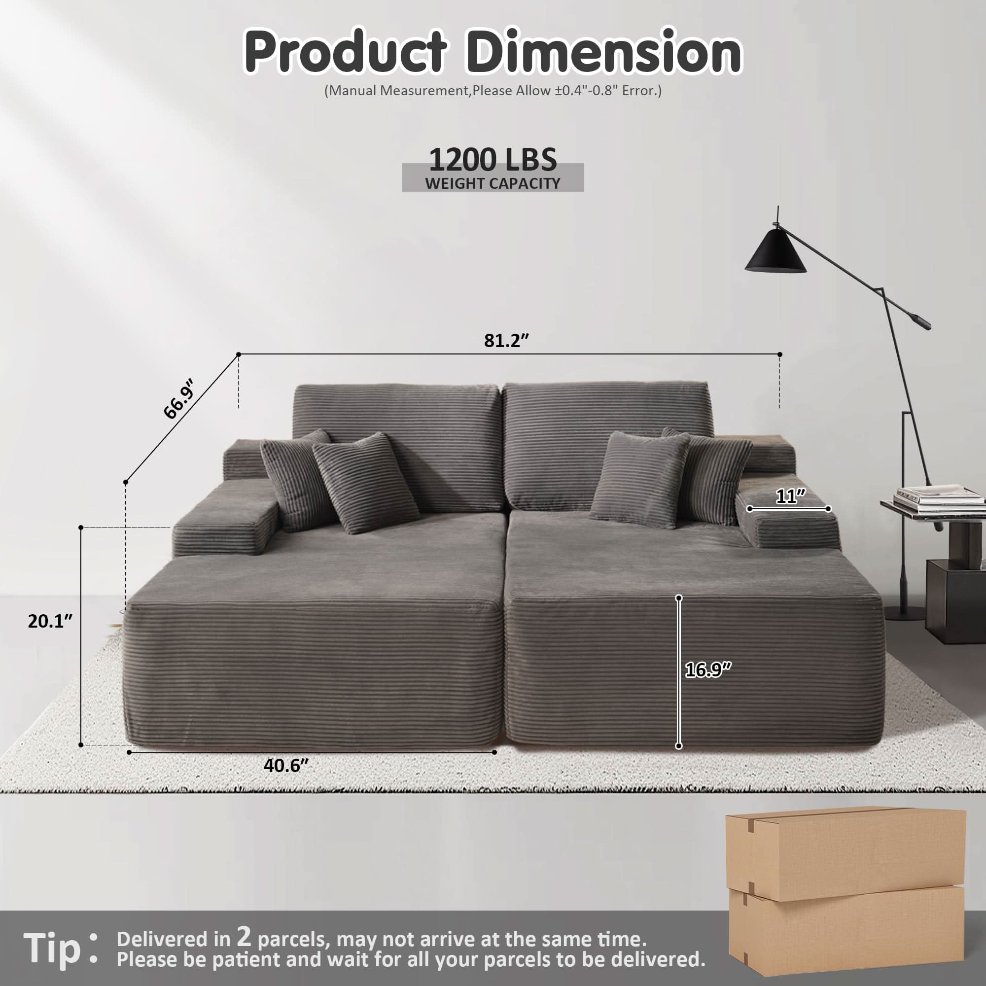 OVIOS 81.2" Cloud Plush Oversized Sectional with Double Chaise – Sofa Bed Comfort, No Assembly Required