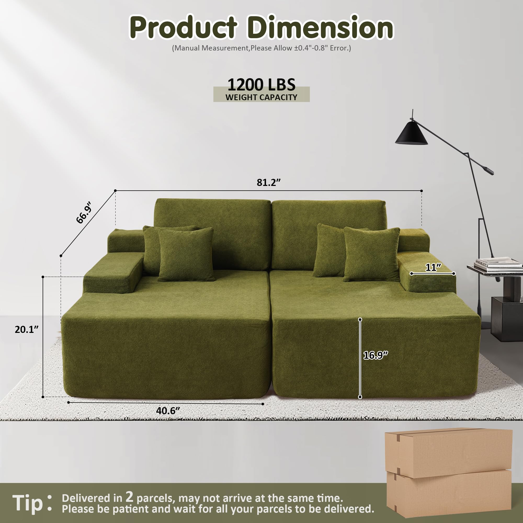 OVIOS 81.2" Upholstered Sleeper Sofa with Pillow, No Assembly Required