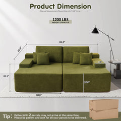 OVIOS 81.2" Upholstered Sleeper Sofa with Pillow, No Assembly Required