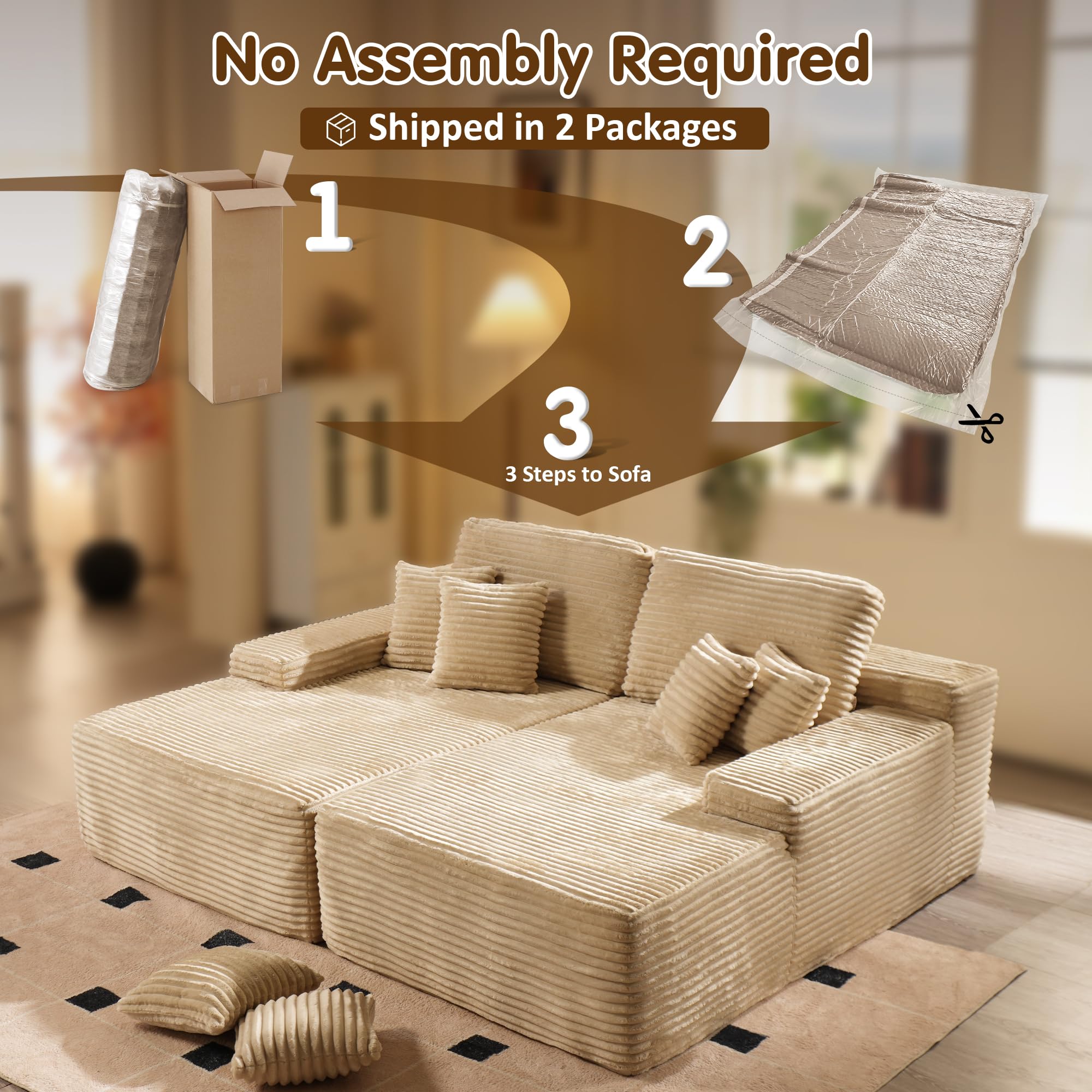 OVIOS 81" Boneless Sofa, Sleeper Couch, No Assembly Required