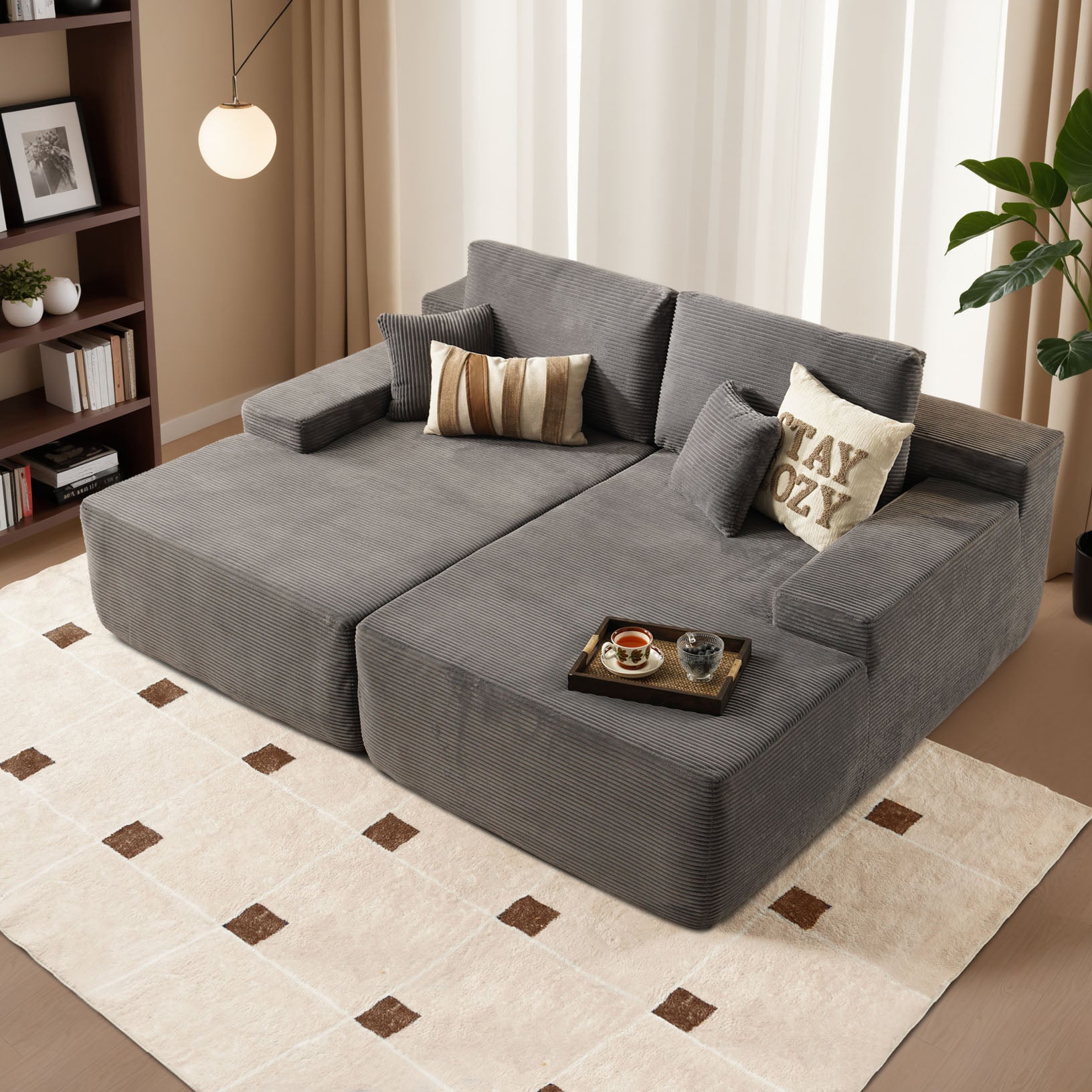 OVIOS 81.2" Cloud Plush Oversized Sectional with Double Chaise – Sofa Bed Comfort, No Assembly Required