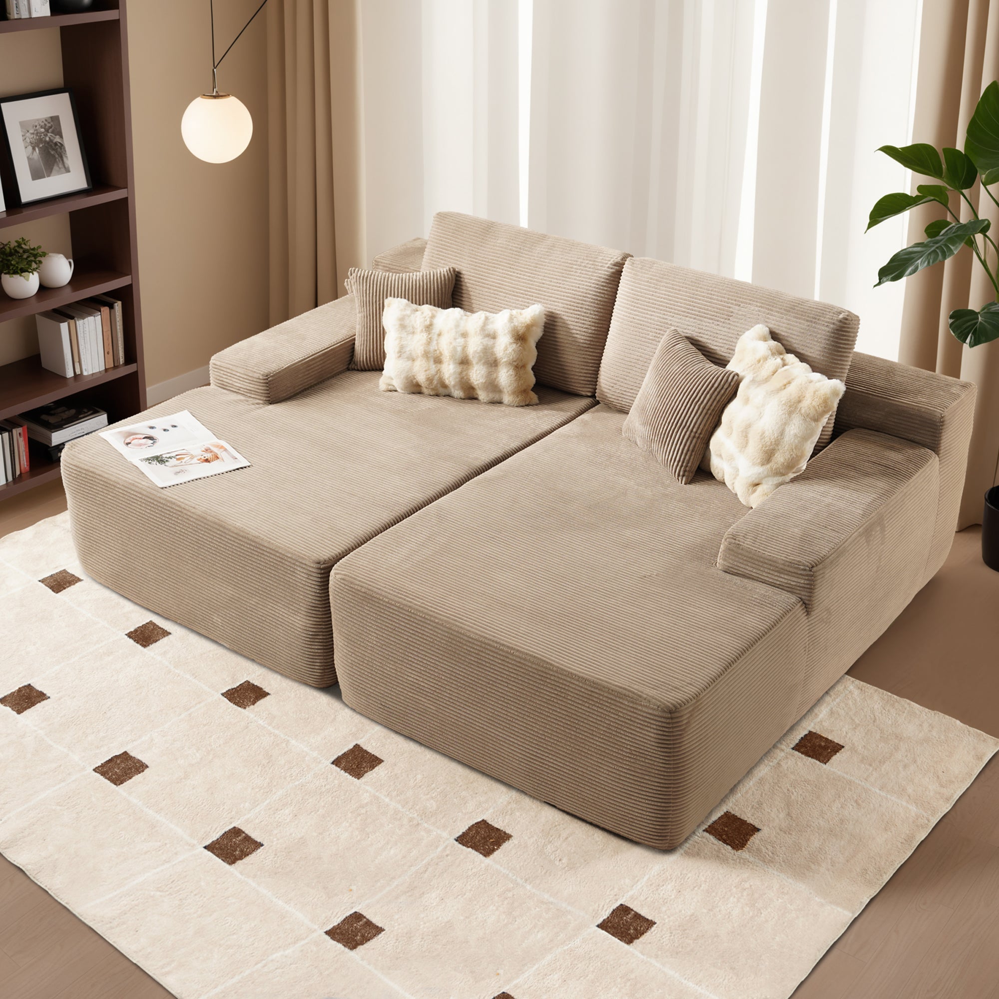 OVIOS 81.2" Cloud Plush Oversized Sectional with Double Chaise – Sofa Bed Comfort, No Assembly Required