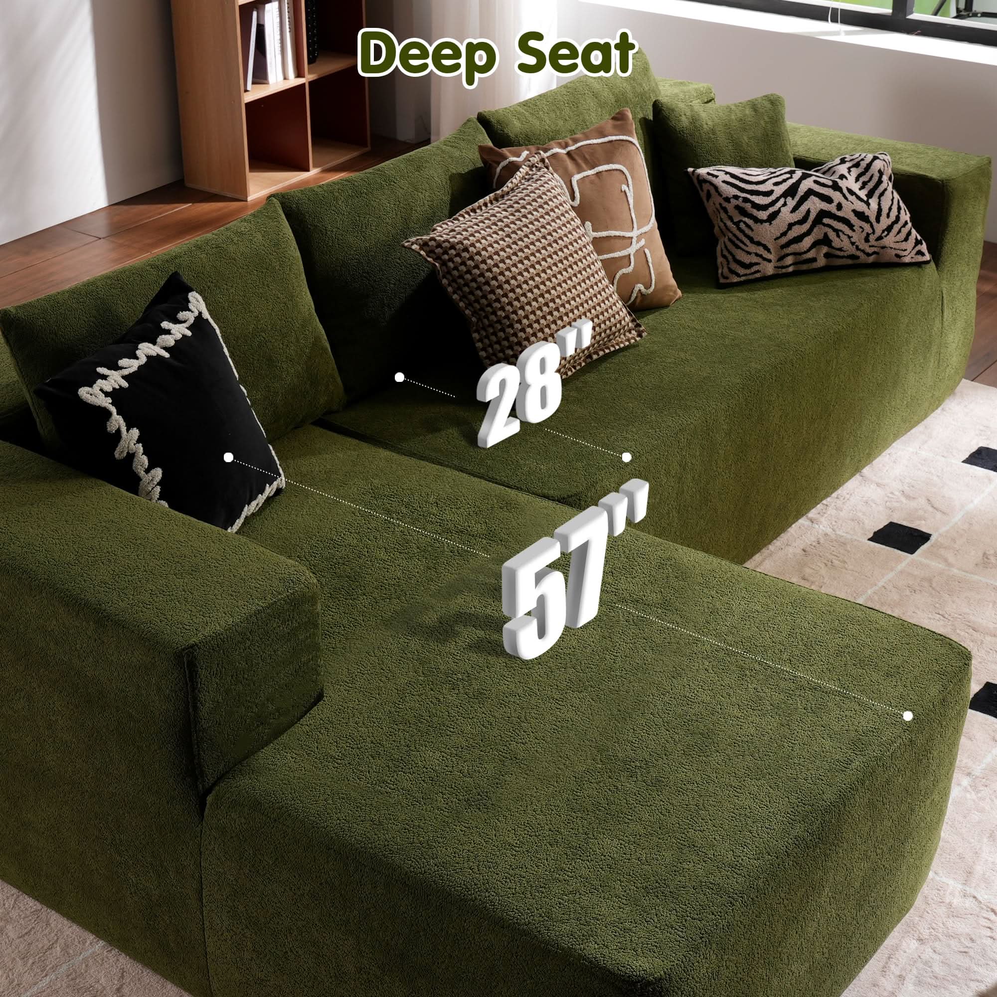 OVIOS 104" L-Shape Modular Couch with Chaise,Cloud Velvet Fabric,No Assembly Required