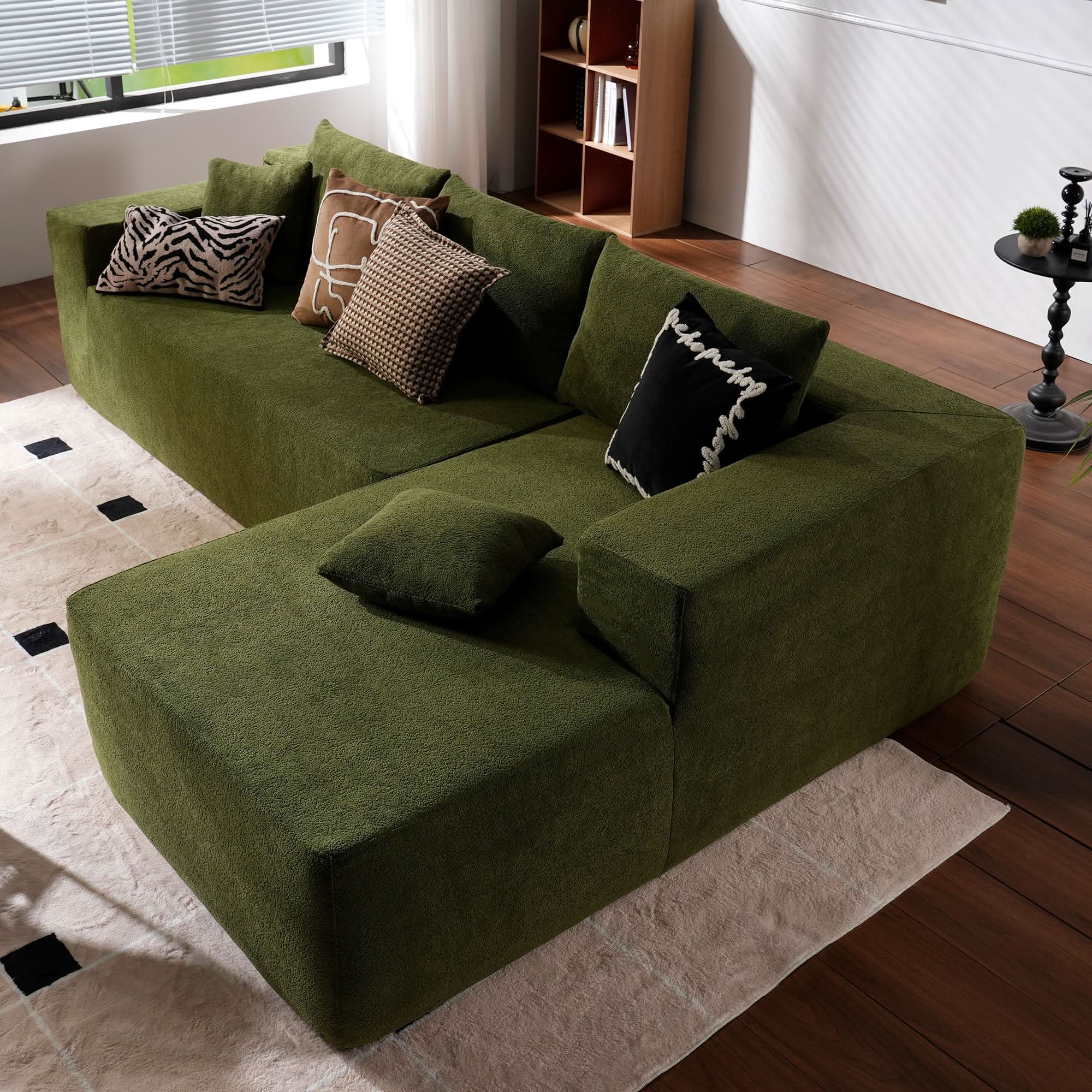 OVIOS 104" L-Shape Modular Couch with Chaise,Cloud Velvet Fabric,No Assembly Required