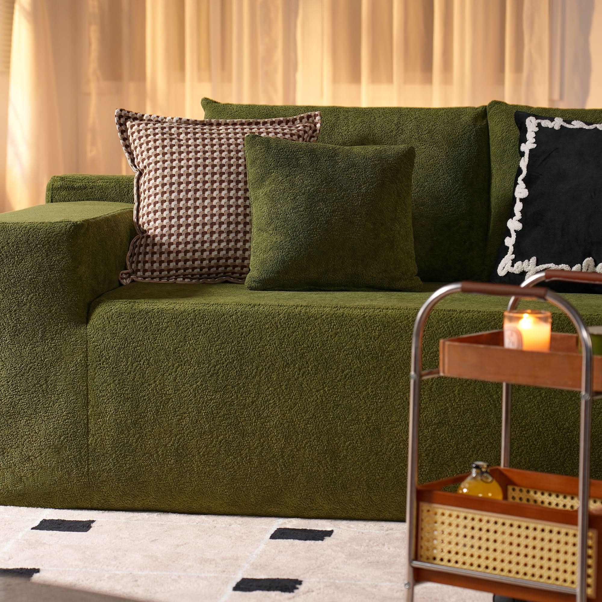 OVIOS 104" L-Shape Modular Couch with Chaise,Cloud Velvet Fabric,No Assembly Required